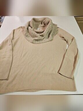 Womens NY&Co Tan Sequin Cowal Neck Sweater Size L